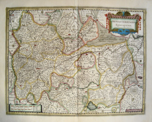 Münster Meppen Iburg Beckum Bentheim Hamm  Landkarte Blaeuw  Kupferstich 1640 - Afbeelding 1 van 6