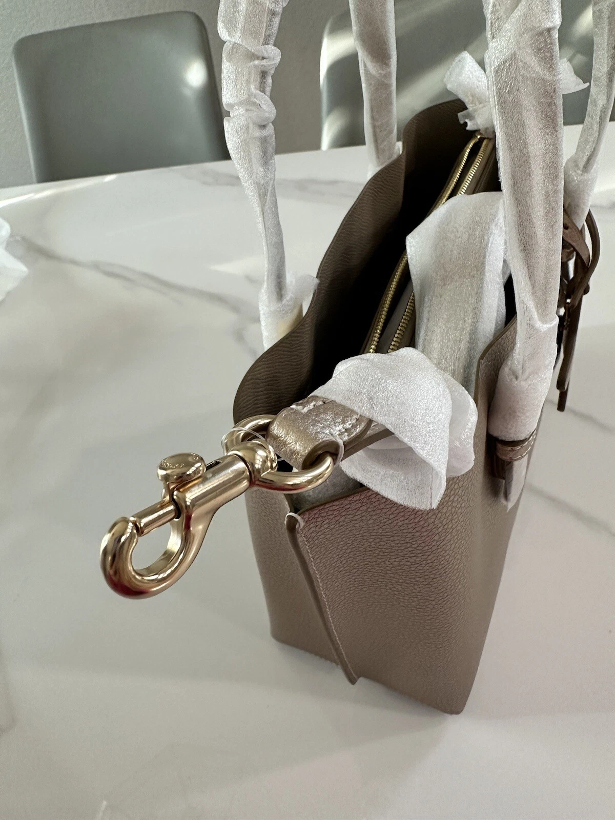 Coach!!️ Borsa tote Mollie 25 CX253 doppia faccia in pelle champagne chiaro✅Nuova con etichette $378