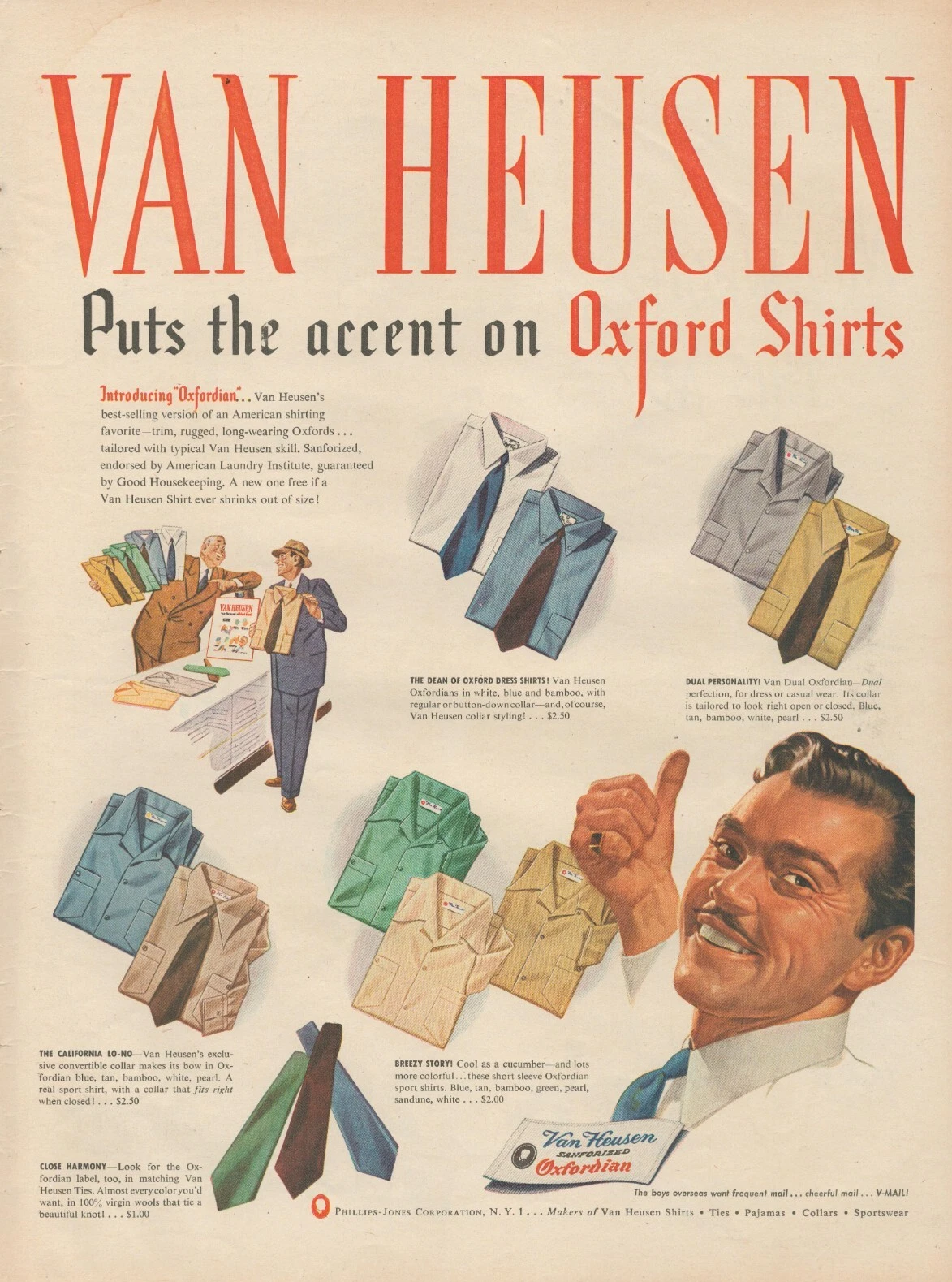 VANS Camicie Oxford Van Heu 1945 mette l'accento sui ragazzi d'oltremare V mail WW2 stampa pubblicità