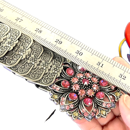 Womens Silver Scale Metal Belt Pink Rhinestone Buckle Stretch Waistband Hip L XL - Picture 10 of 10