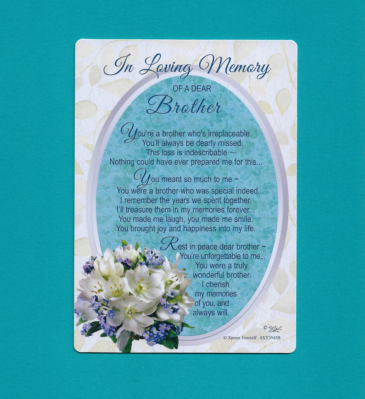 Loving Memory Brother Graveside Memorial Card Keepsake Poem Message Verse Grave