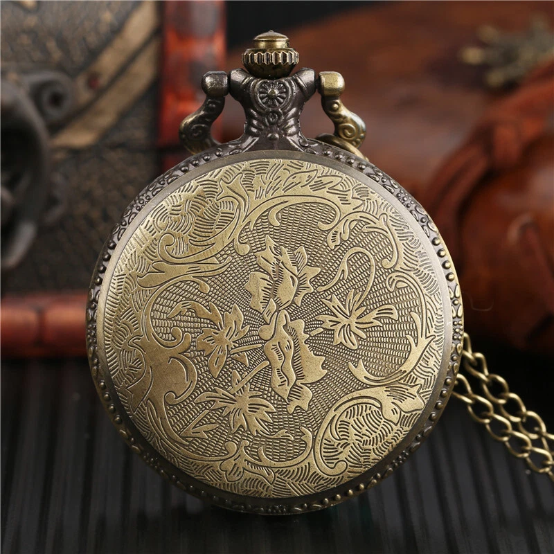 Steampunk Skull Pirate Design Men Women Quartz Pocket Watch Necklace Chain reloj - Image 3 of 4