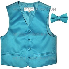 New Kids Boys Formal Tuxedo Vest Bowtie Aqua Blue US Sizes 2-14 Wedding Party