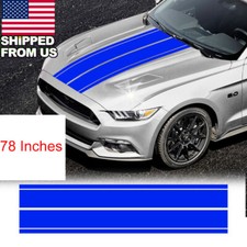 2x Blue Hood Roof Rally Racing Style Stripe Decal Sticker For Ford Mustang Etc
