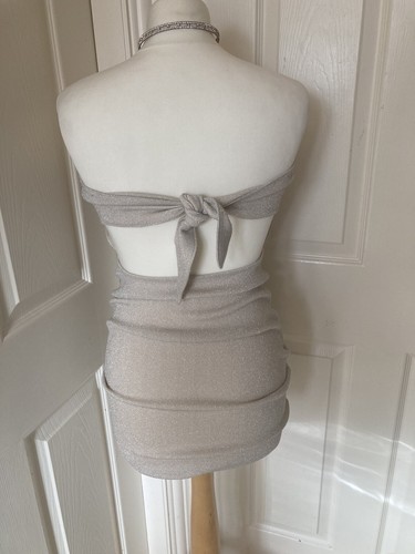 TOPSHOP Short Tight Dress UK 10 Sexy Cut Out Nude Glitter Metallic Gold Evening - Picture 7 of 11