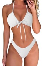 Women's Bikini Sets Halter Push Up Triangle Bikini Bow Tie Back Low Small B4