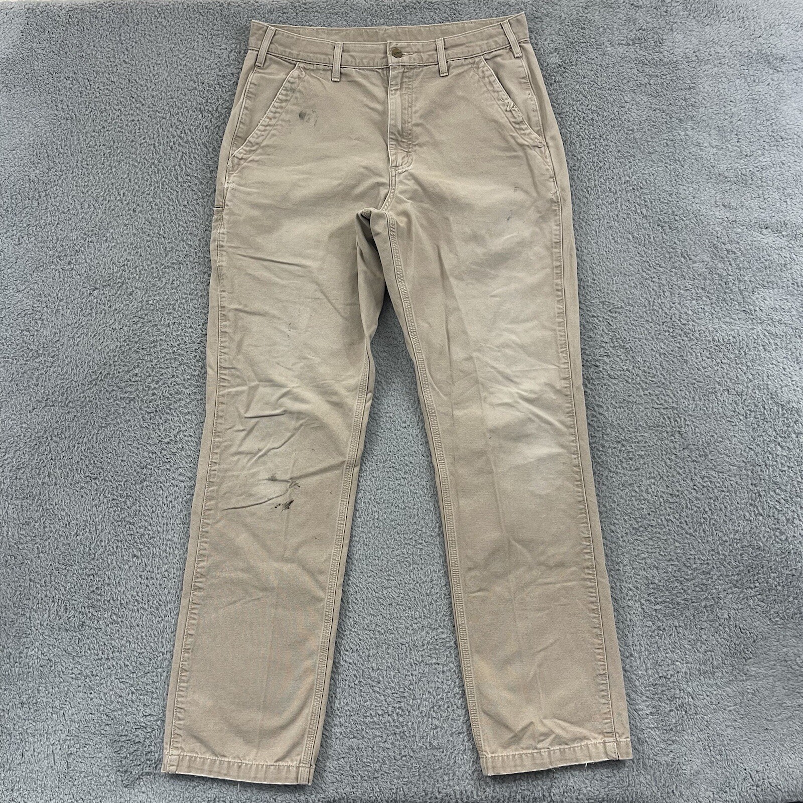 Carhartt Pants Mens 34x36 Beige Canvas Relaxed Fit Distressed Work