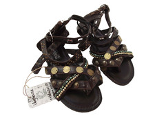 BNWT Older Girls Sz 11 Dark Brown Rivers Doghouse Strappy Beads  Studs Sandals