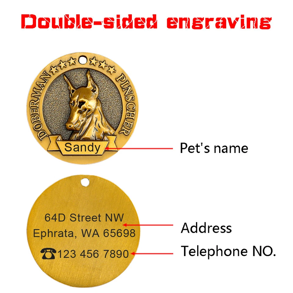 Dog Breeds Pet Tag Engraved Personalized Round Dog Tags Front and Back Engraving - Image 3 of 4