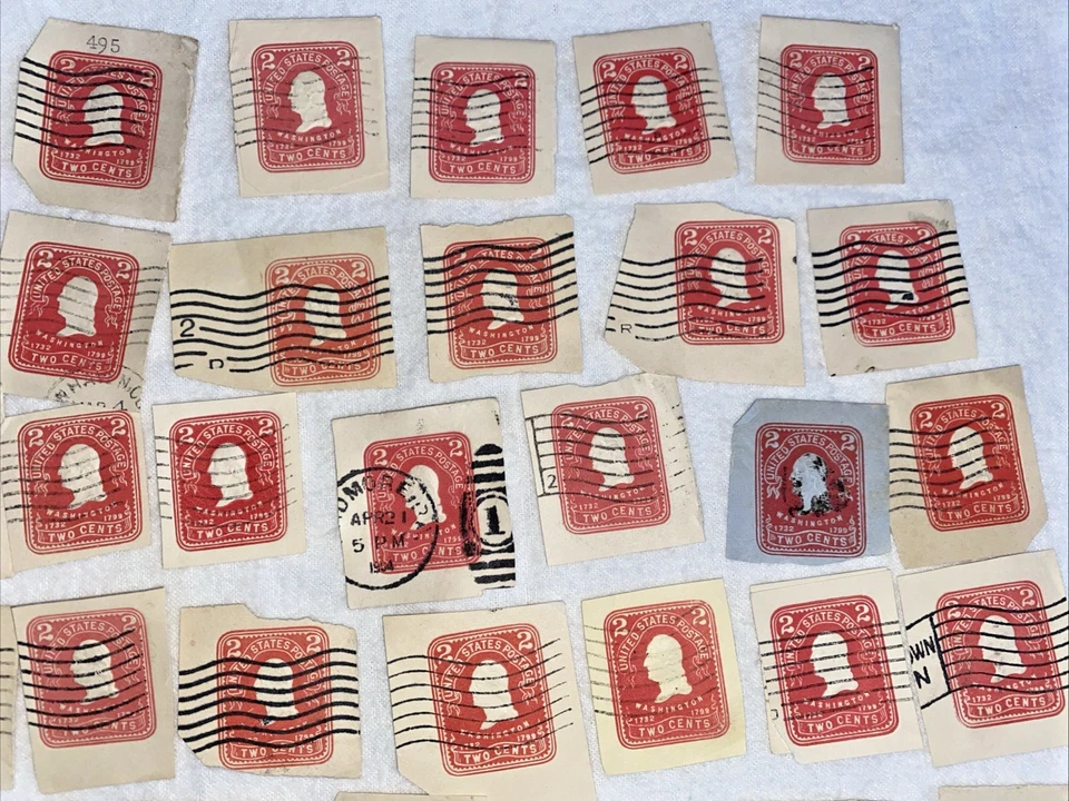 Massive Lot Of 70+ United States used cut square Two Cent Stamps - Image 3 of 4