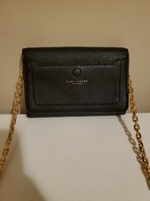 MARC JACOBS Black Empire City Leather Crossbody Wallet Bag w Gold Chain 