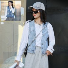 Women Denim Waistcoat Vest Gilet Sleeveless Coat Jacket Tank Tops Outwear