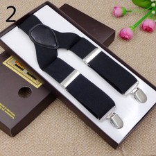 35mm Wide Unisex Men Braces Plain Heavy Duty Suspenders Adjustable Fashion Black