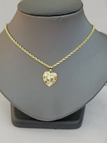10k Yellow Gold Rope Chain Nugget Heart 