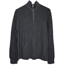 Quince Mens Organic Cotton Ribbed Stitch Quarter-Zip Sweater Charcoal Heather L