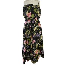 EXPRESS BLACK FLORAL SPAGHETTI STRAP FIT & FLARE DRESS Size Large