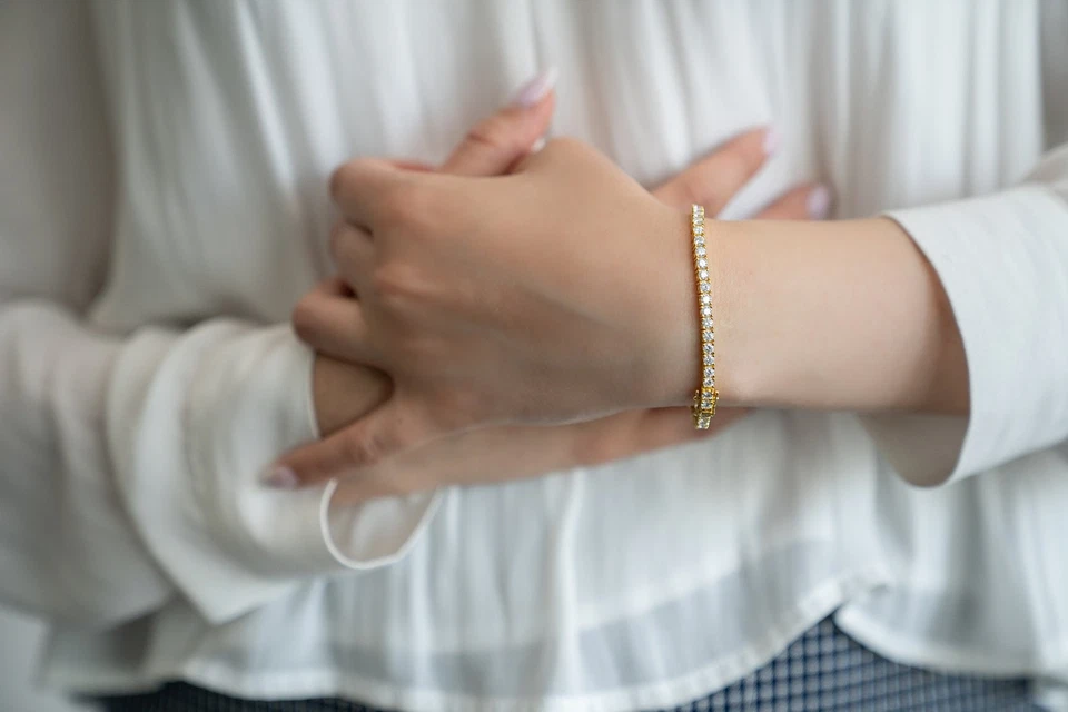 6ct G VS Lab Grown Diamond Tennis Bracelet 14k Yellow Gold Over 7.5" 3mm - Image 3 of 4