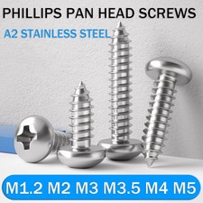 M1.2 M2 M3 M3.5 M4 M5 A2 Stainless Phillips Pan Head Self Tapping Screws Tappers