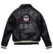 Avirex Men’s Black American Bomber Flight Style Genuine Leather Jacket