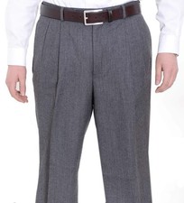 NWT Nautica Mens Gray Dress Pants 42x32L Charcoal Grey Solid Stretch Herringbone