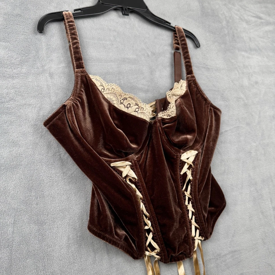 Blusa bustiê feminina Cacique marrom veludo com cadarço 14 16 - Imagem 2 de 4