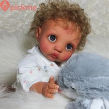 Black Skin 16in Finished Reborn Baby Doll Curly Hair Toddler with Cloth Body