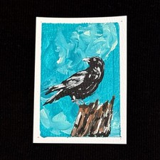 ACEO Original Art - Crow, Raven, Tree, Birds - Acrylic - 2.5x3.5 by M.A.R