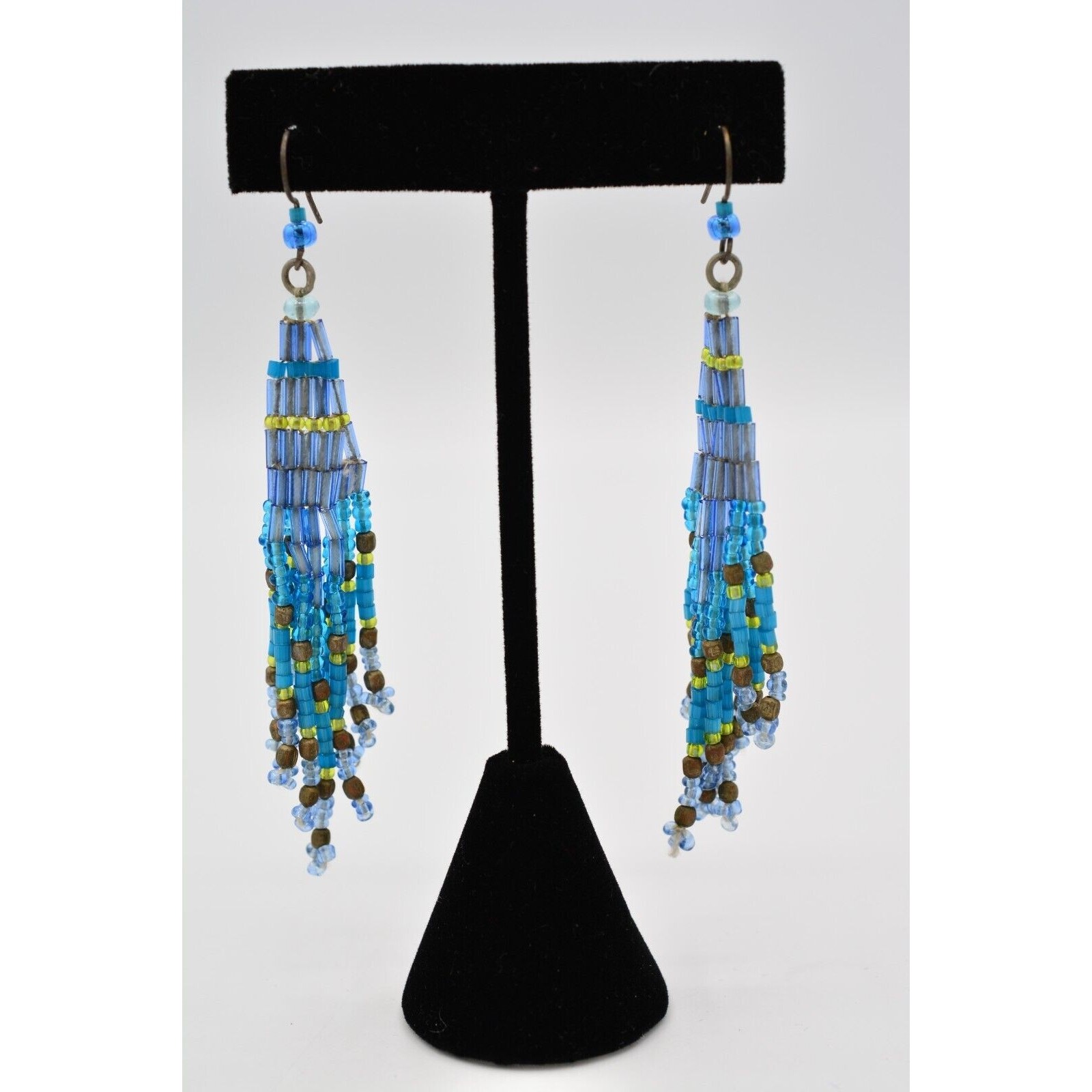 Statement Beaded Dangle Earrings Multi-Color Frin… - image 1