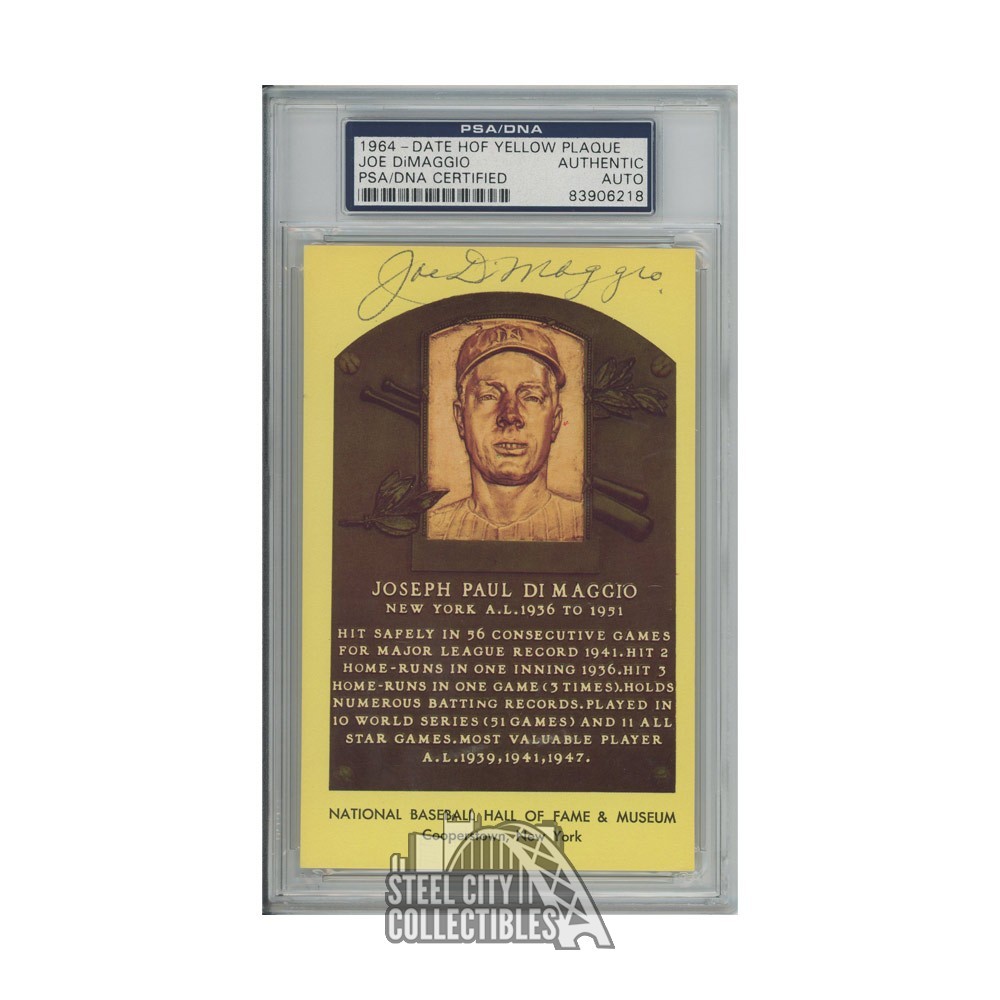 Joe DiMaggio Autographed New York Yankees Hall of Fame Plaque Postcard - PSA/DNA