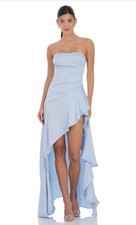 Satin High Low Maxi Dress in Light Blue Prom Dresses