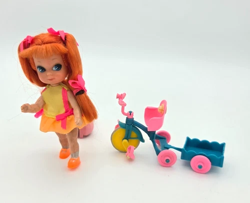 Vintage Mattel Liddle Kiddles Skediddle Tracy Trikediddle Doll Tricycle w/ Cart