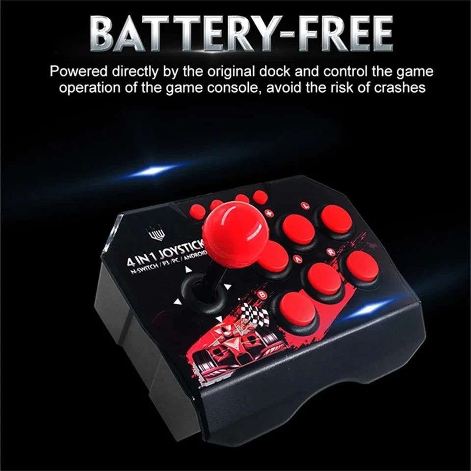 4-in-1 Retro Arcade Fighting Stick USB Joystick for Switch PS3 PC Android - Image 3 of 4