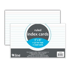 C-Line 5” x 8” Index Cards, White, Ruled, 25/PK (49907) 5" x 8", White