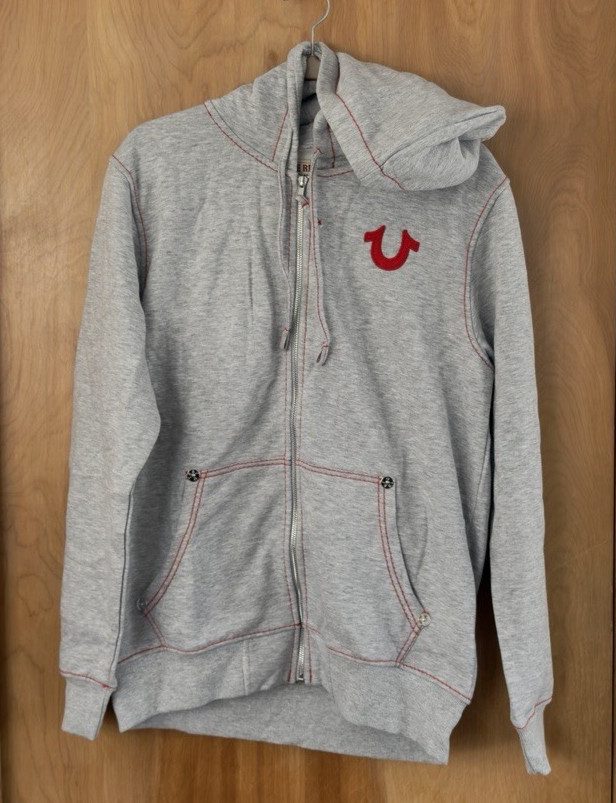 True Religion Men's Big T Slub Zip Up Hoodie Sweatshirt Heather Gray Sz M NWOT thumbnail 4