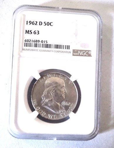 1962-D Franklin Half Dollar NGC MS63 with FBL Bright Frosty Coin