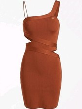 Guess Asymmetric Cutout Bodycon Dress in Rust