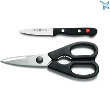 Gourmet 3 Inch Paring Knife and Shears Set Steel Black Kitchen Utensils