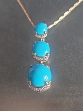 Vault Sleeping Beauty Turquoise & Diamond Pendant Necklace 18" 14k Yellow NWOT 