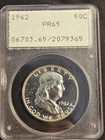 1962 FRANKLIN SILVER HALF DOLLAR GRADED PCGS PR65 OGH OLD RATTLER HOLDER