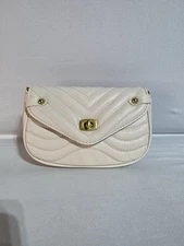 Extree Women’s White Quilted Crossbody Bag with Chain & Adjustable Strap