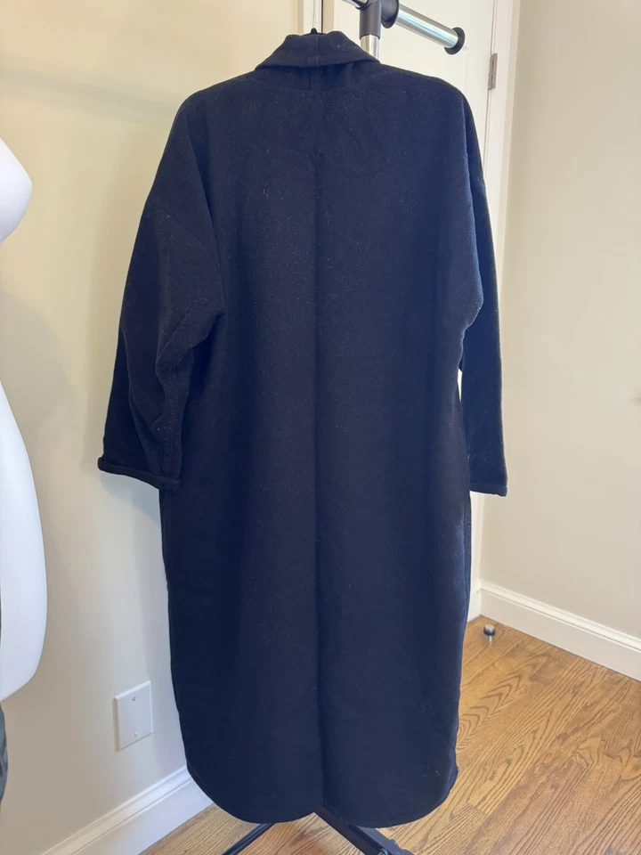 Chaqueta plumero larga Eileen Fisher 100 % lana hervida M negra de gran tamaño minimalista Foto 2 de 4