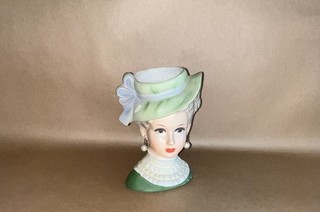 Vintage Relpo Japan Porcelain Woman Lady Head Vase 2054 Hat & Earrings 7"