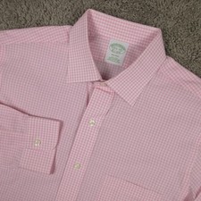 Brooks Brothers Shirt Mens M 15.5 34 Pink Check Milano Non Iron Dress Button Up