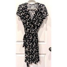 Nine West 🖤 XL Abstract Print Wrap Dress Midi Ruffle Sleeves - Corpcore