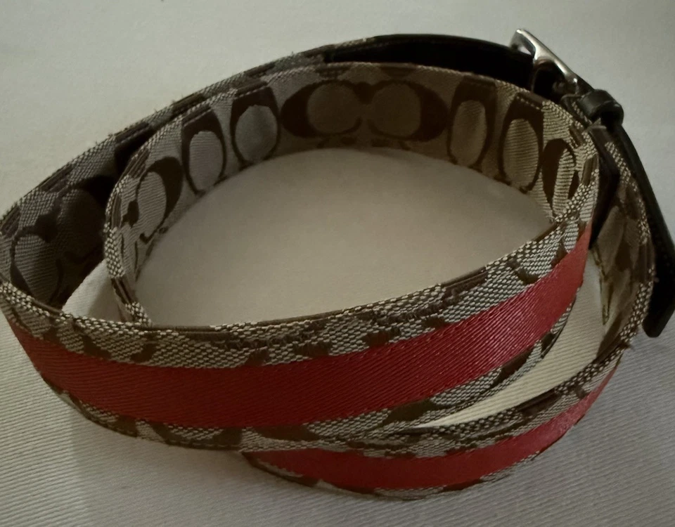 Cinturón Coach Vintage Marrón Jaquard Signature C Rayas Hebilla Talla 40 Foto 2 de 3