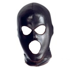 Soft PU Leather Full Covered Hoods Head Mask Cosplay Bandage 3 Holes Halloween