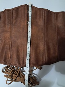 Women's corset with laces, metal hooks and flexible boning, brown.XL