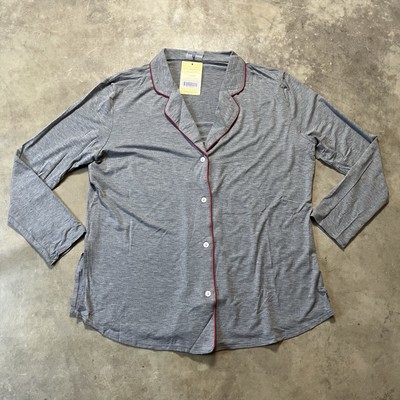 Recliner NYC Pajama Top Womens Large Button Sleep Shirt Loungewear