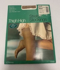 VTG JCPenney Thigh High Nude Seamless Stretch Stockings Short Nylon Gala 02 Nude