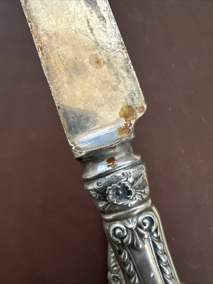 Par de cuchillos de cena Gorham Cambridge con mango de plata esterlina hoja SP roma Foto 4 de 4